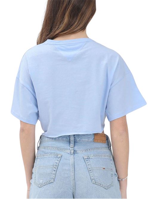 T-shirt crop azzurra in cotone Tommy Jeans | DW0DW20321C3Q